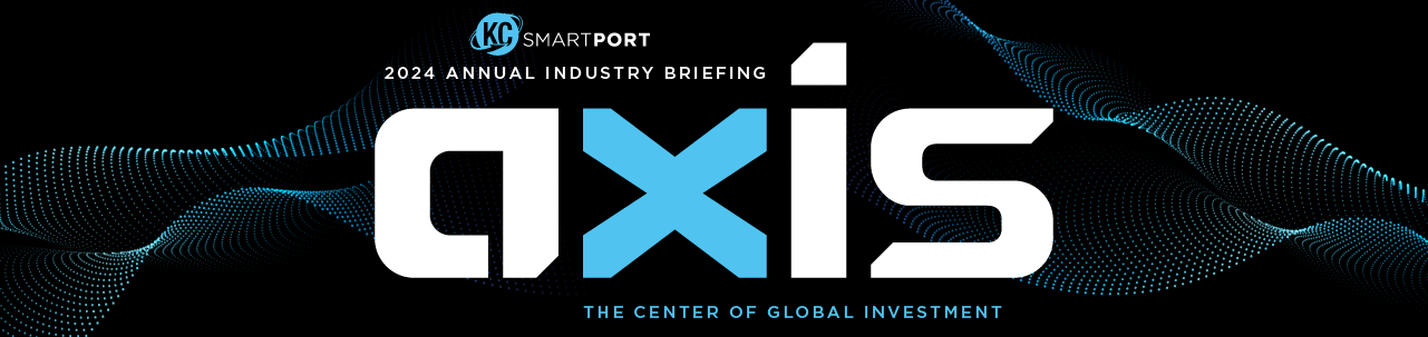 KC SmartPort Annual Industry Briefing Logo, the word Axis in block letters, with a blue letter X 